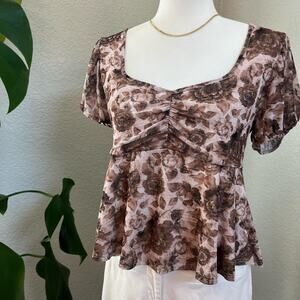 Brown floral ruched top